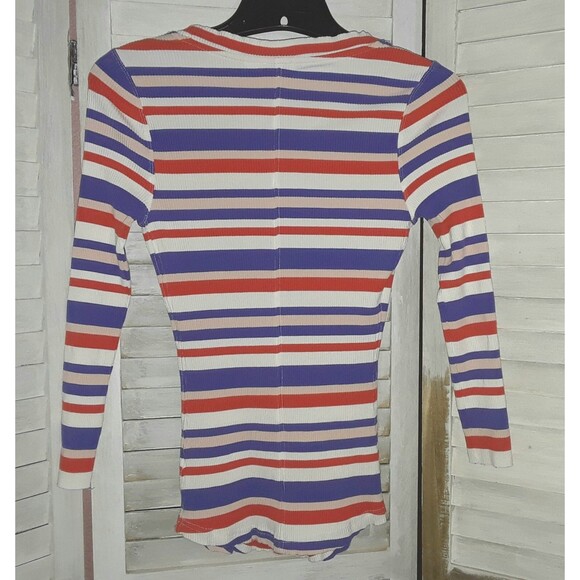 Anthropology 9-H15 STCL Blouse Size Med Multi-Colored Striped Long Sleeve Jersey - Picture 2 of 7